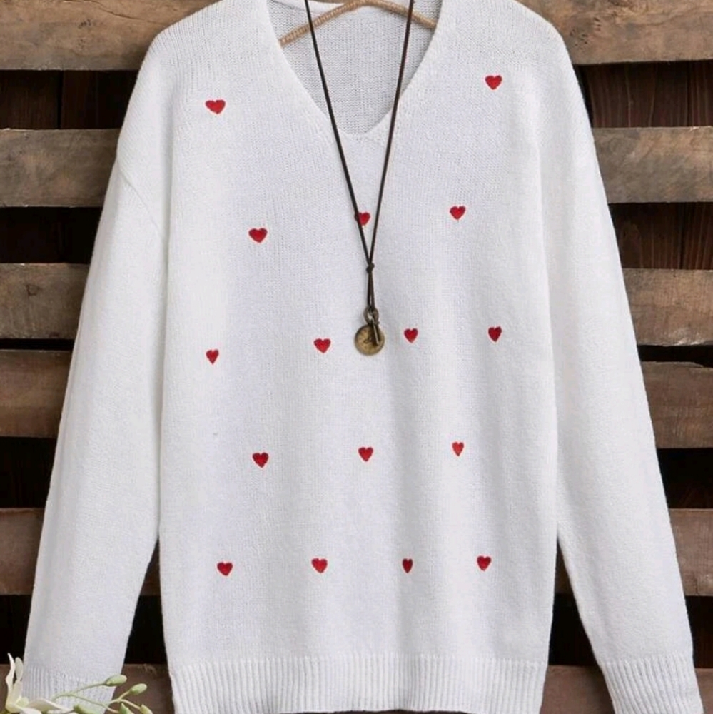 Heart pattern knit sweater XL